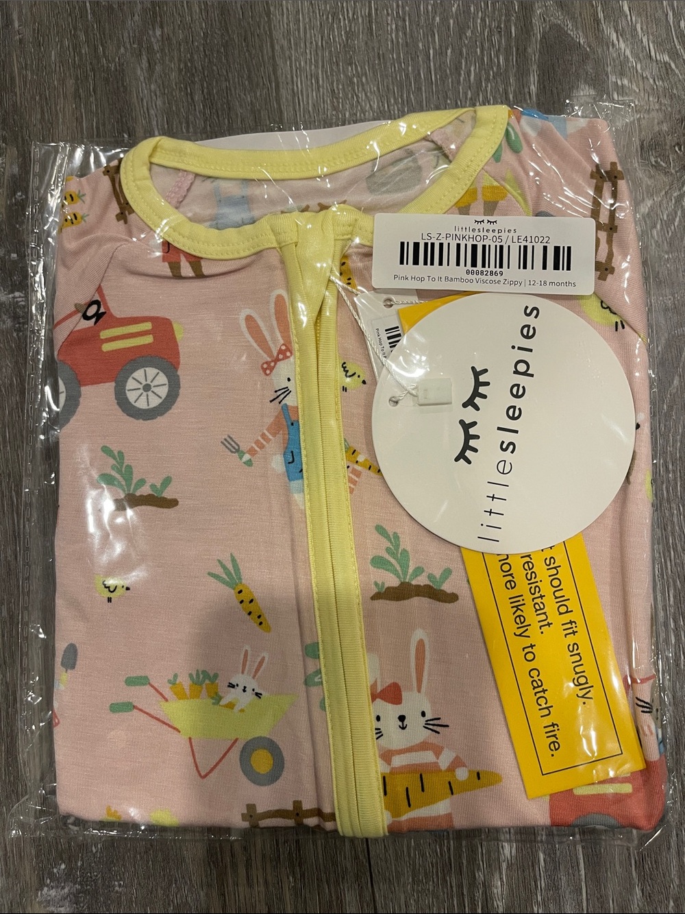 Little Sleepies Pink Bunny & Farm Zippered Bamboo Sleeper with Yellow Trim